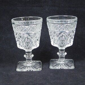 Set of 2 Imperial Cape Cod Wine Glass Wafer Stem 3.875" Pressed Vintage Clear
